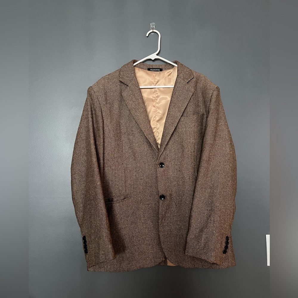 NWOT Mens Blazer Herringbone Tweed Jacket Two Button Wool Blend Sport Coat - Picture 2 of 14